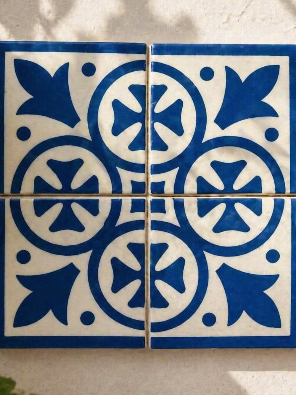 Rare Blue White Encaustic Tiles Set of 2 | Art Deco Spanish Revival Decor